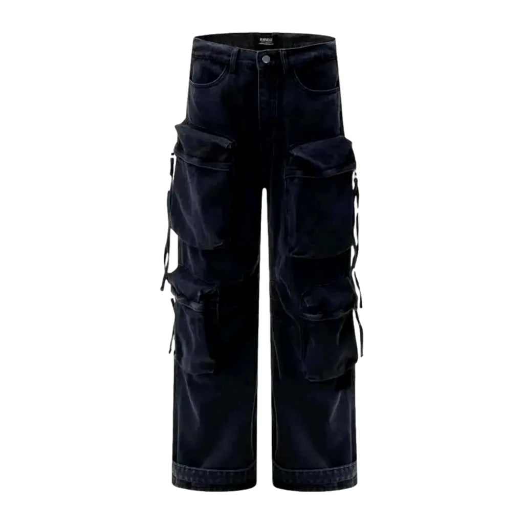 Boho Style Cargo Men's Jeans - Black