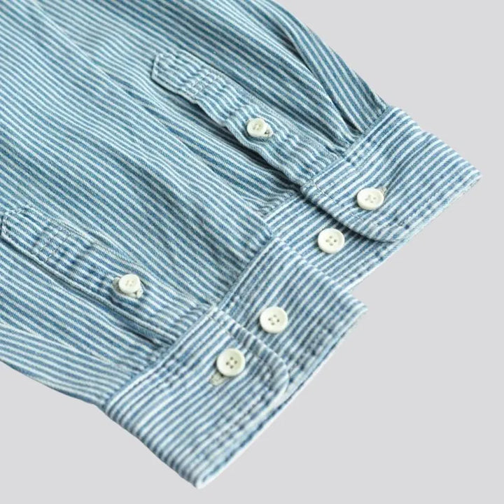 Light wash striped men's denim shirt