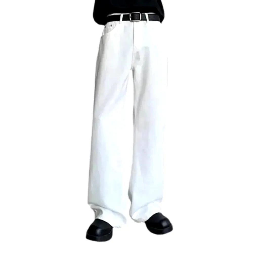 Stylish Monochrome Casual Men's Denim - White