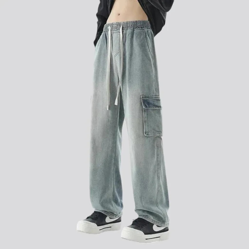 Fashionable stonewashed baggy men's denim joggers