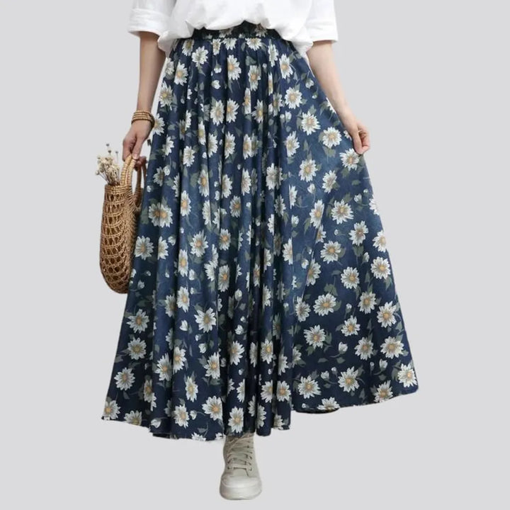 fit-and-flare, painted, dark-wash, long, high-waist, rubber, women's skirt | Jeans4you.shop