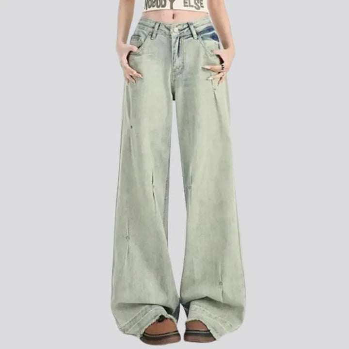 Aged pattern baggy fit women's jeans