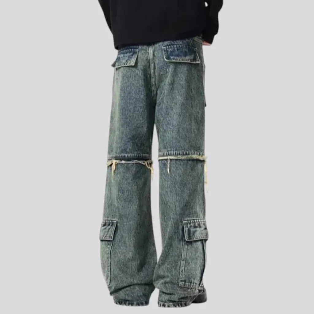 Sanded boho baggy men's jeans