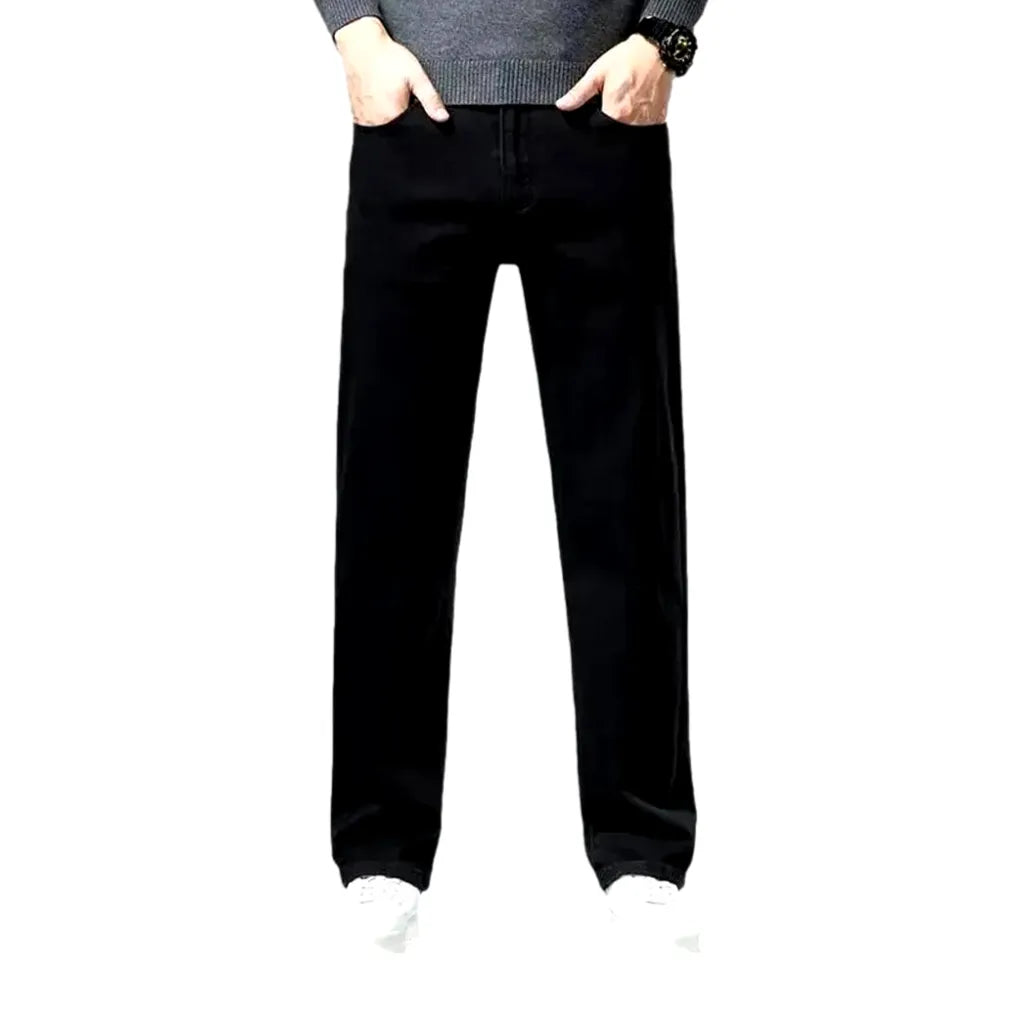 Casual Straight Cut High Waist Jeans for Men - Black