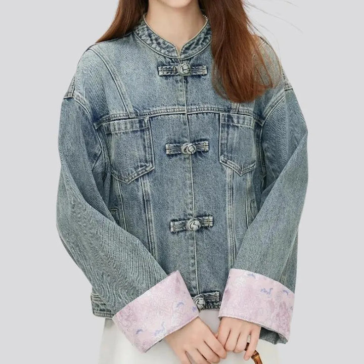 Floral style jean jacket for ladies