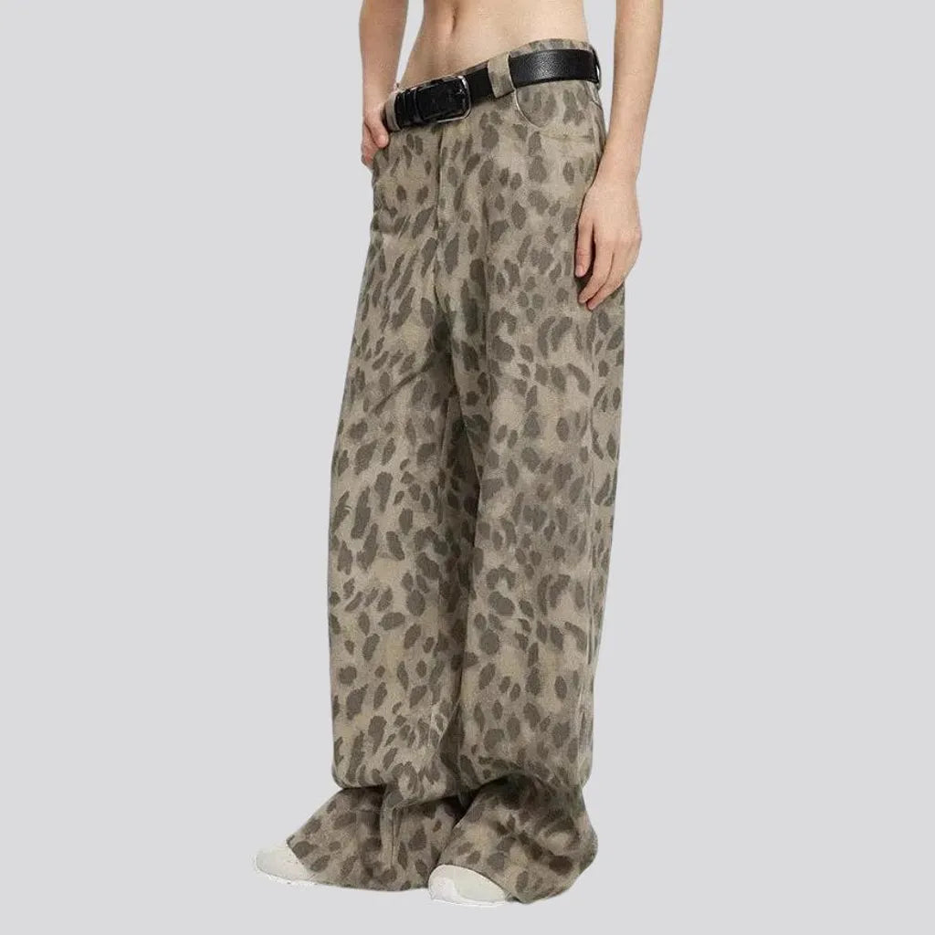 High rise animal print baggy jeans for women