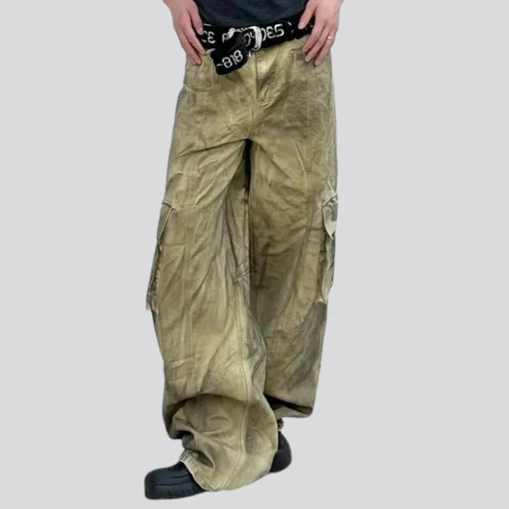 Mid-rise baggy vintage flame-print men's jeans