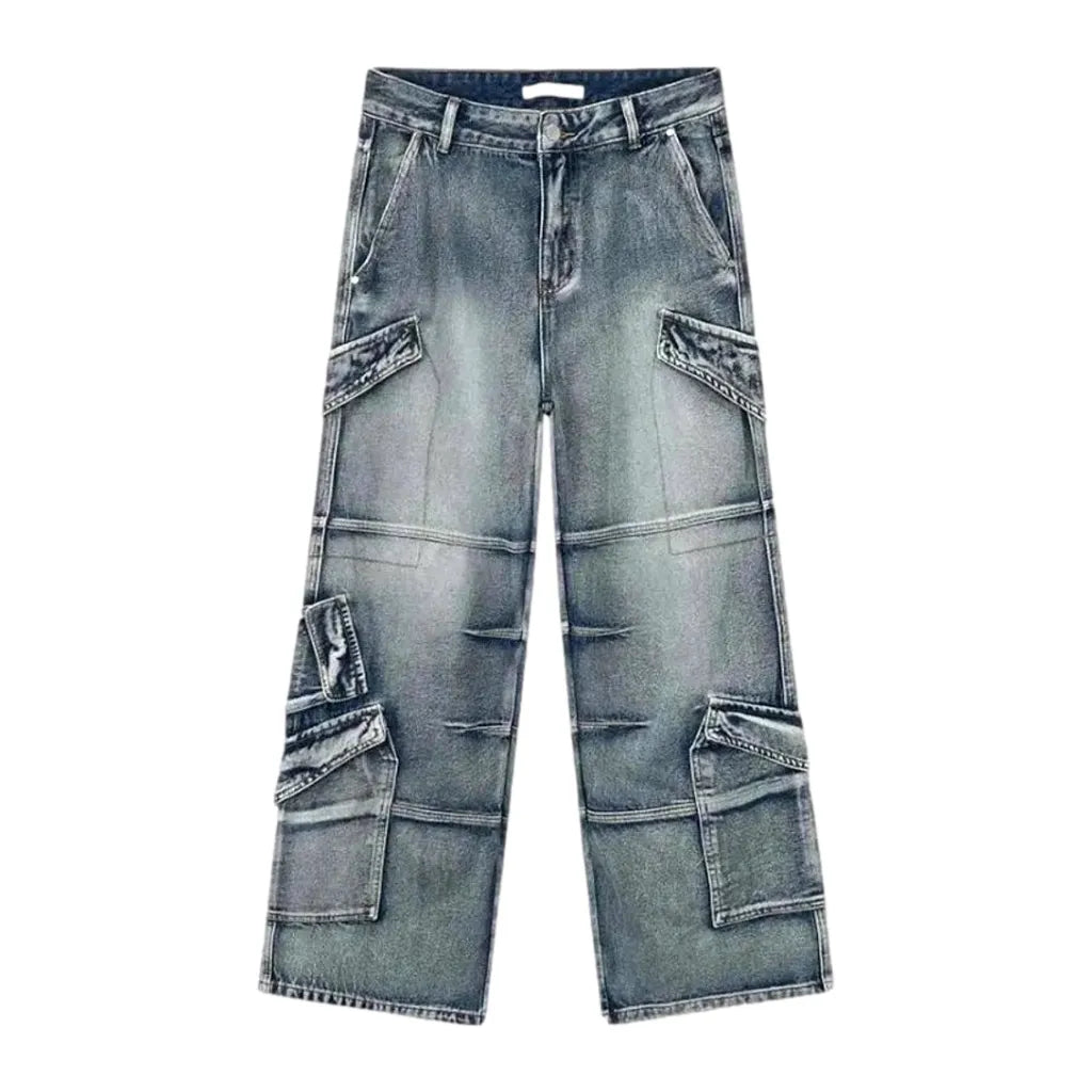 Boho Cargo Pocket Men's Jeans - Blue