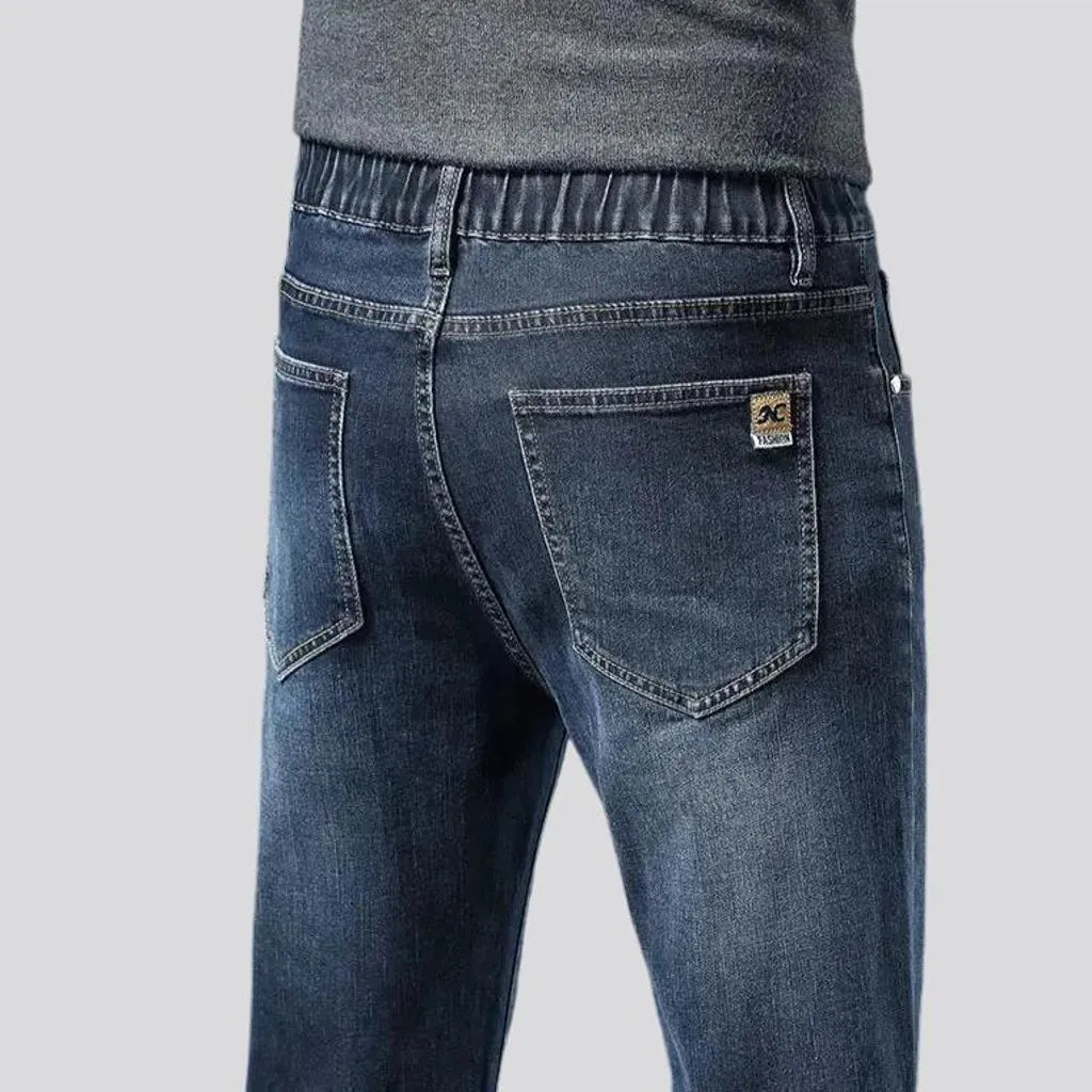 Casual style elastic high rise men's jeans