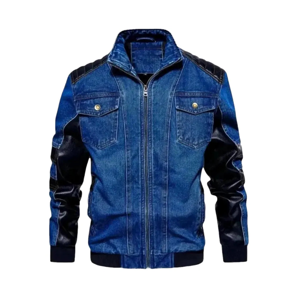 Stylish Biker Riding Denim Jacket for Men - Blue