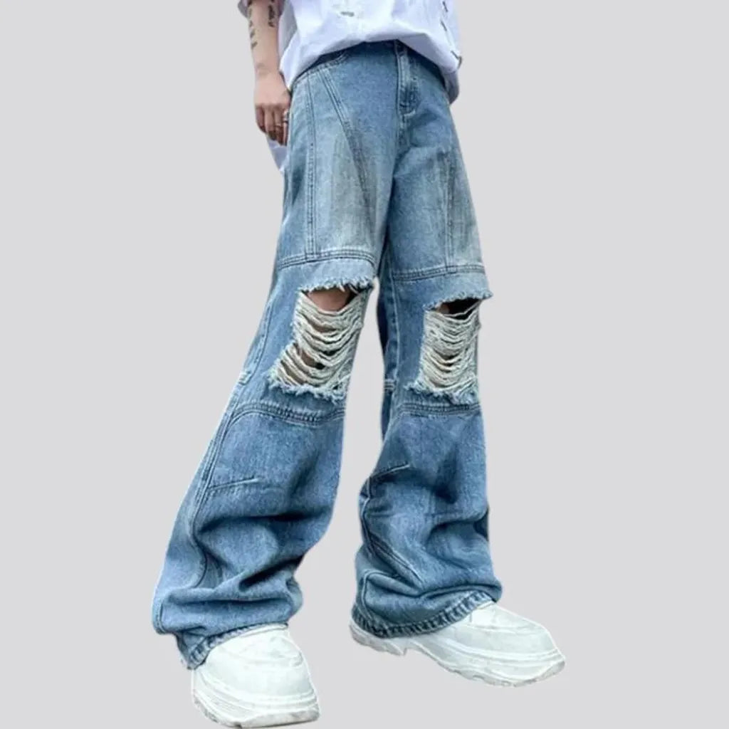 Distressed light wash men's jeans