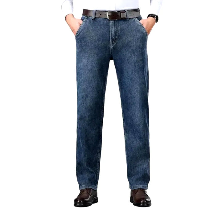 Stretchable Straight Fit Sanded Men's Jeans - Blue