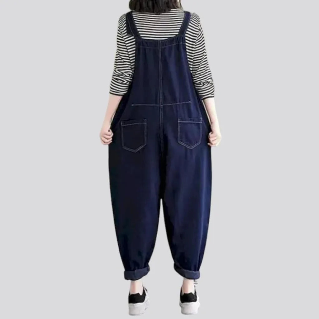 Baggy dark-wash denim jumpsuit
 for ladies