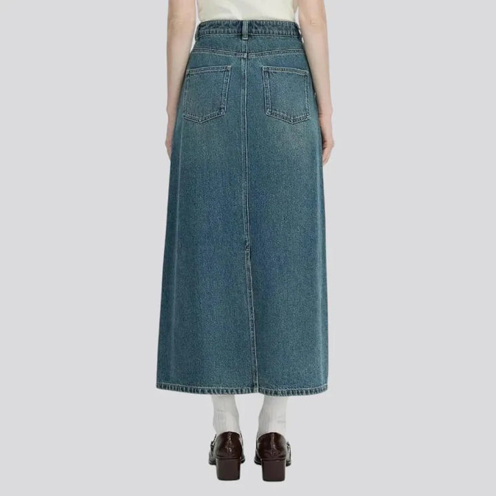 Classic high-rise whiskered denim skirt