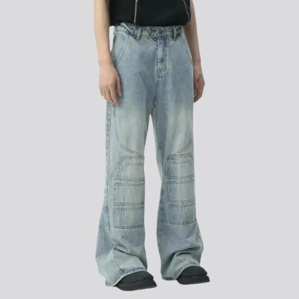 Baggy light wash boho men's jeans