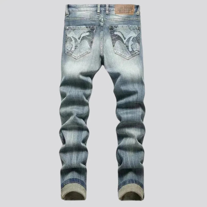 Sanded mid rise fashion men's jeans