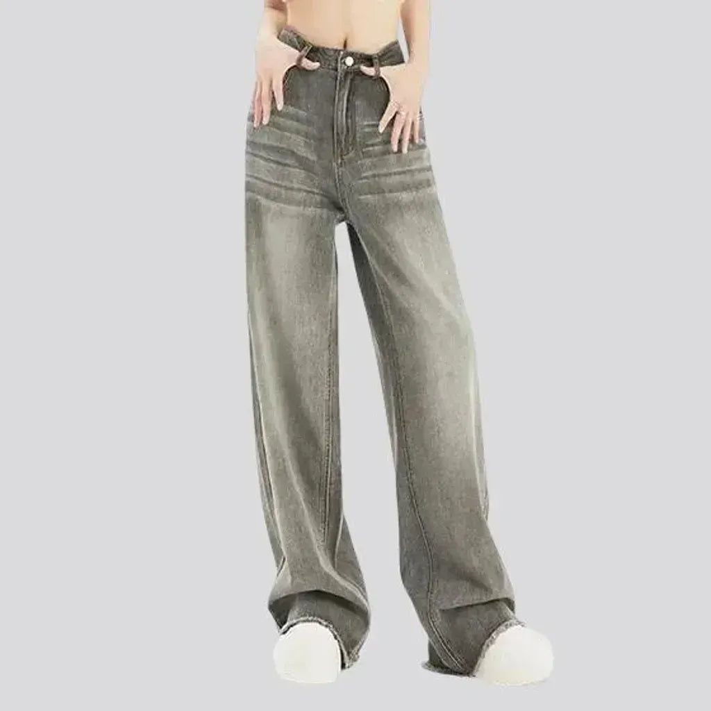 High rise baggy faded line jeans for ladies