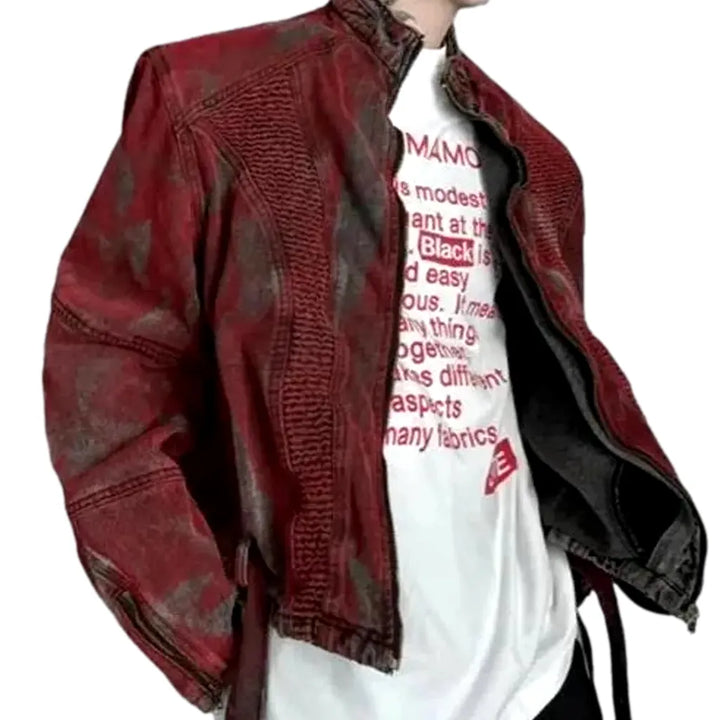 Fashionable Painted Extra-large Men's Denim Jacket - Red