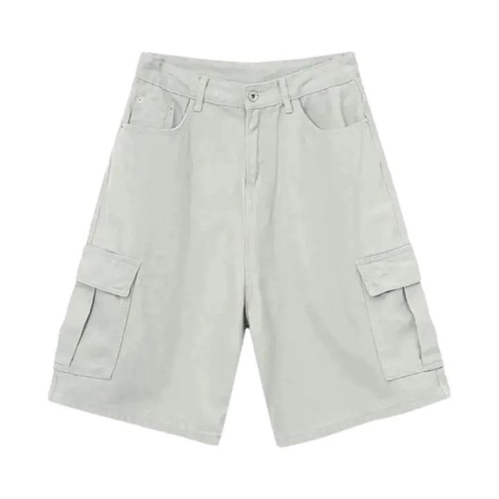 Trendy Color Pattern Mid Rise Denim Shorts for Men - Grey