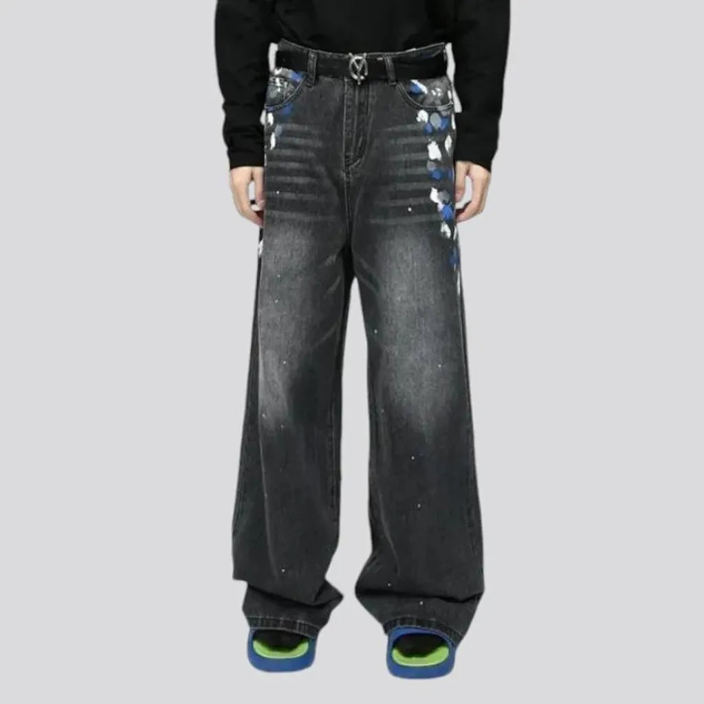 Whiskered sanded street style men's jeans