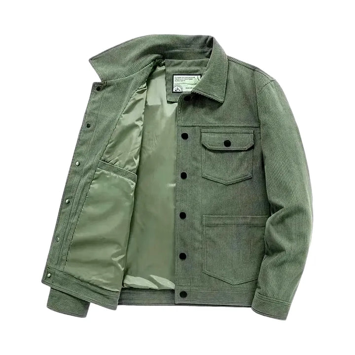 Medium Length Trendy Casual Men's Corduroy Jacket - Green