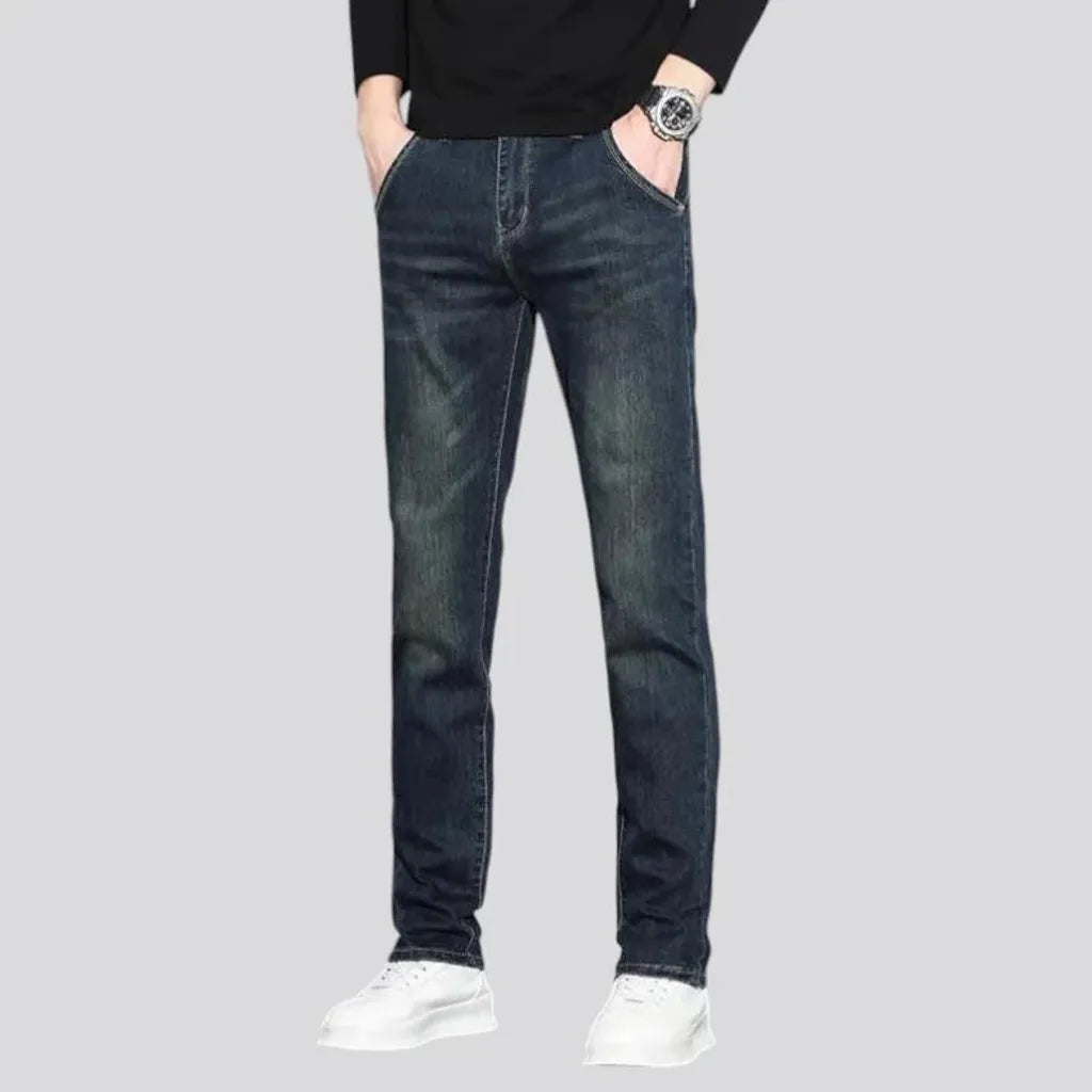 Dark abraded slim fit men's jeans