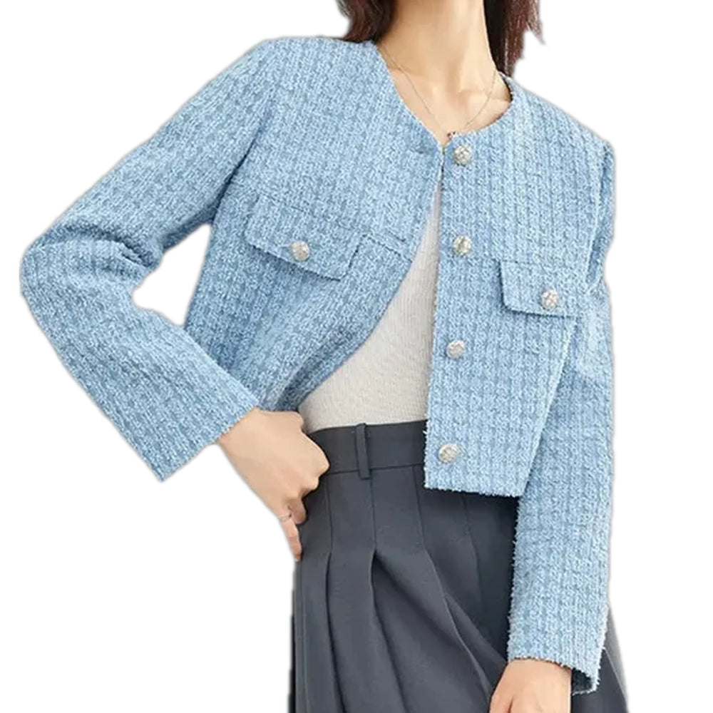 Embroidered Extra-large Jean Blazer for Women - Light Blue