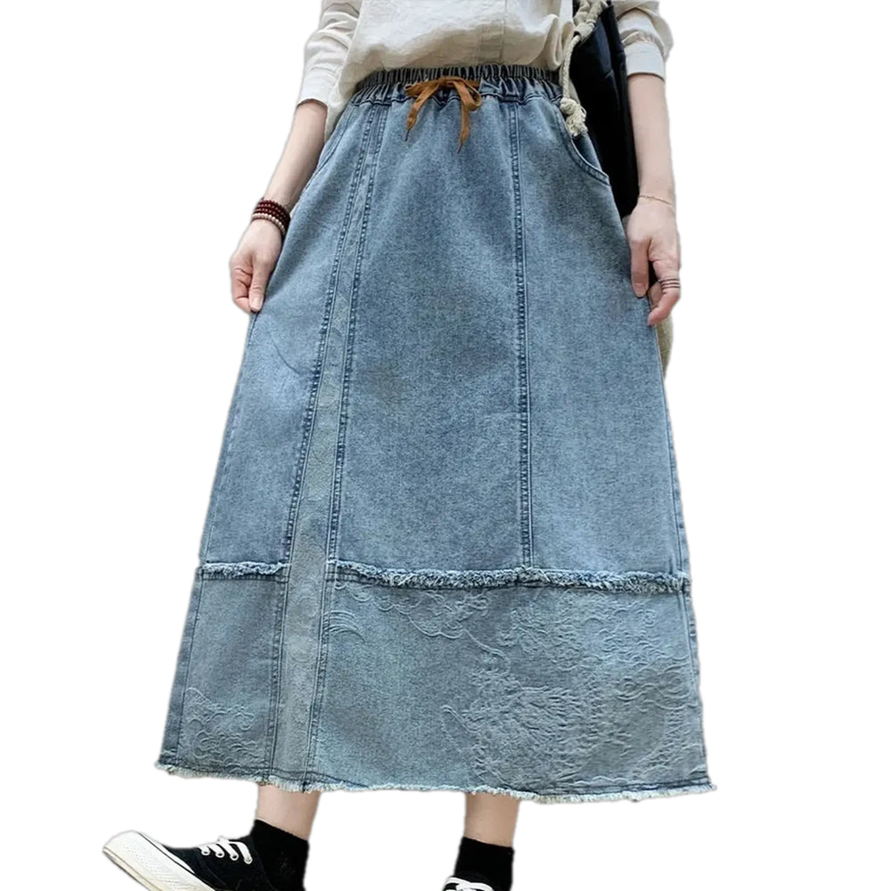 Floral Maxi Jeans Skirt - Light Blue