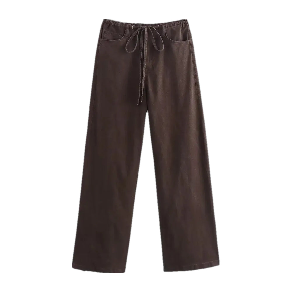 Mid Rise Stylish Wide Denim Pants for Ladies - Brown