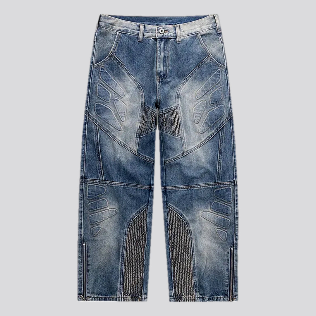 Art patterned boho midweight baggy jeans for men