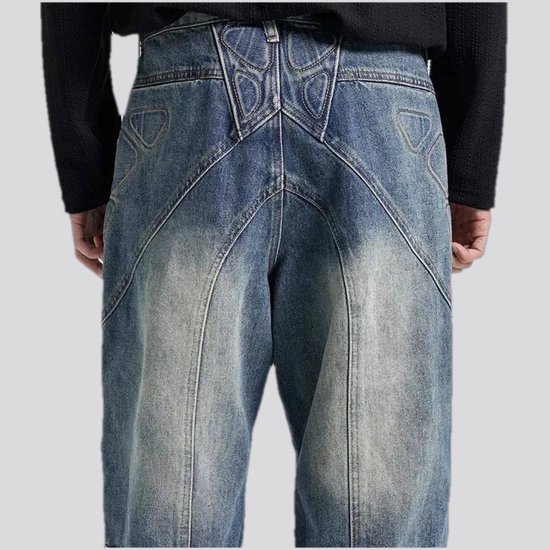 Art patterned boho midweight baggy jeans for men