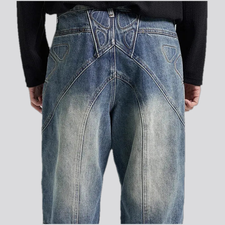 Art patterned boho midweight baggy jeans for men