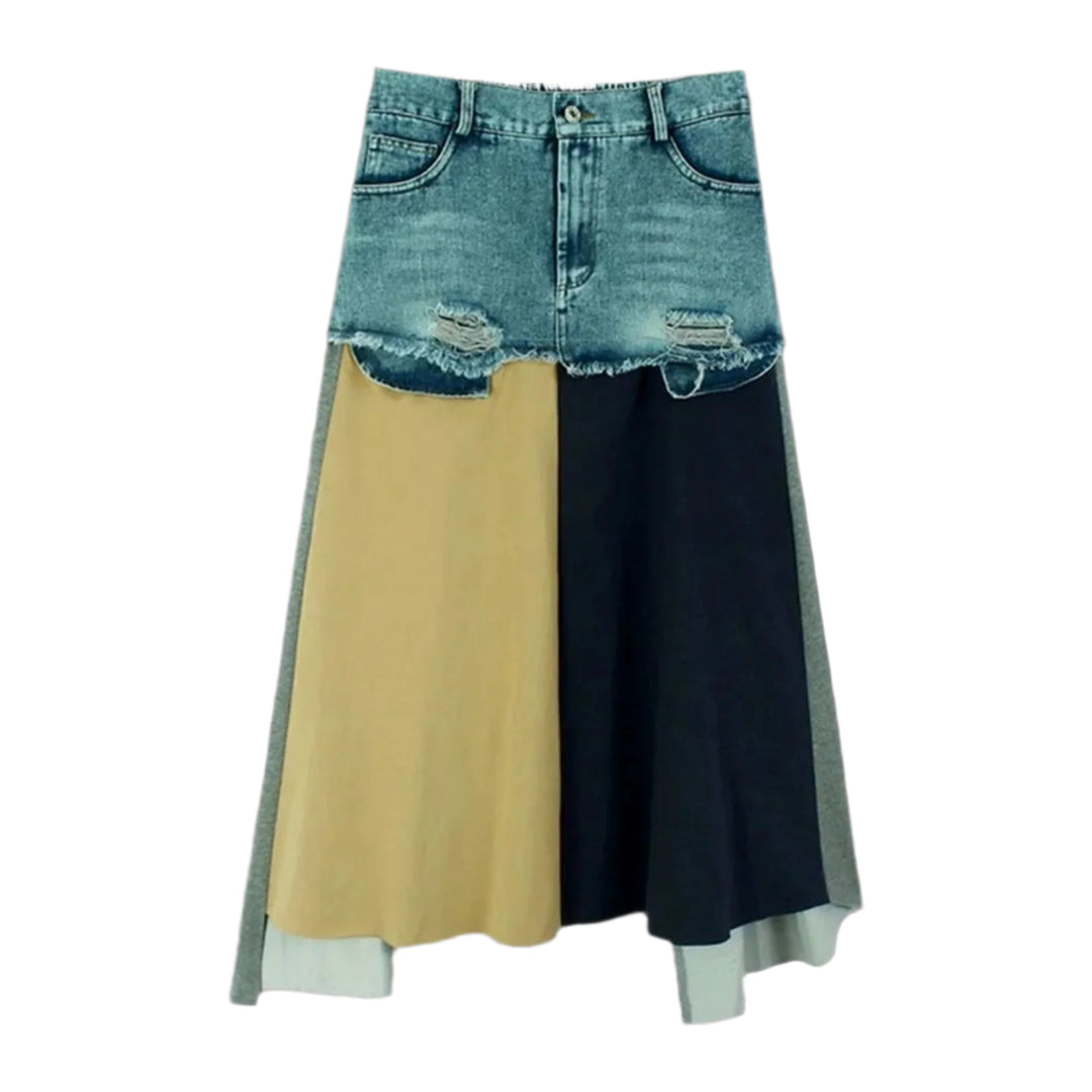 High Waist Jean Skirt - Sand
