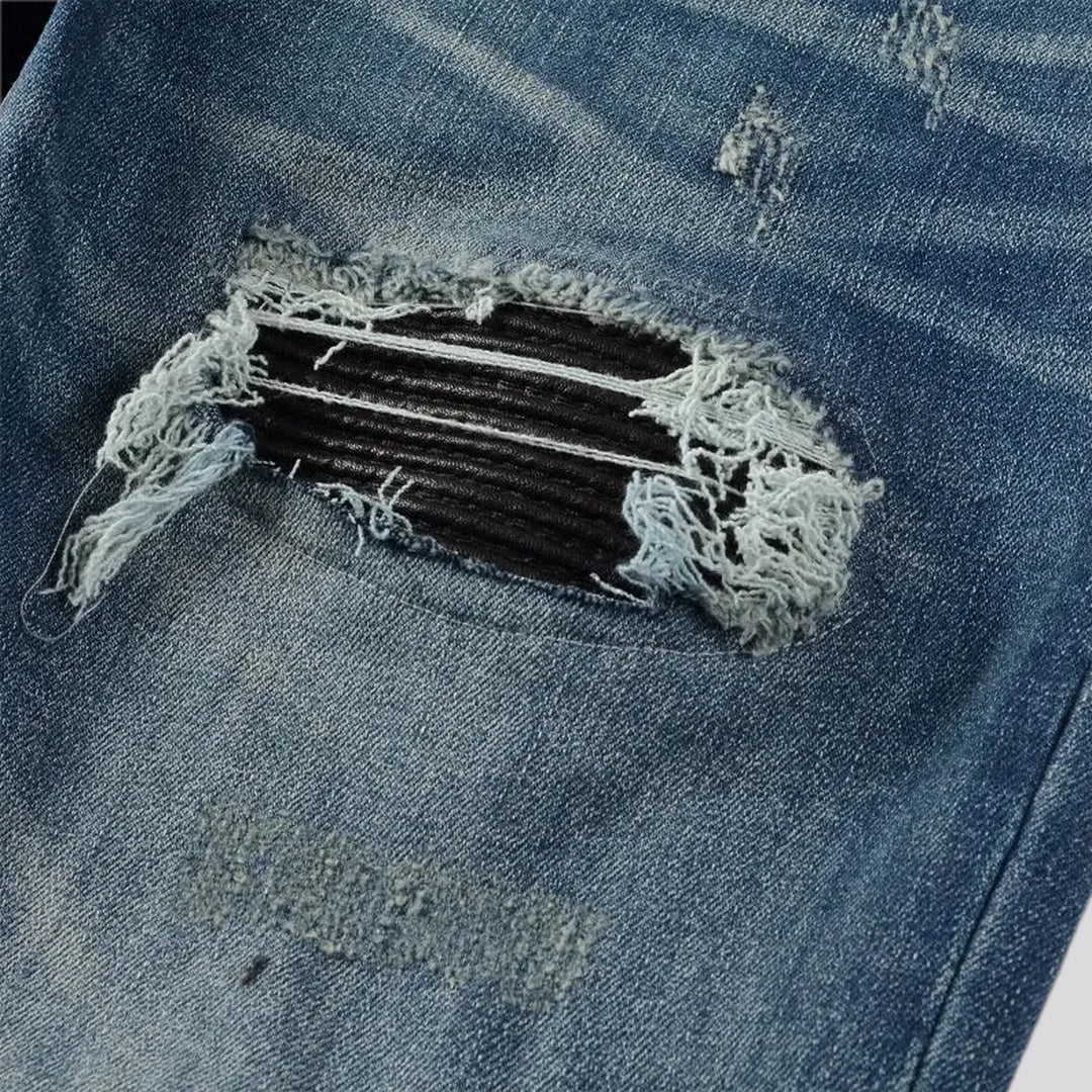 Mid-waist ripped stretchable skinny jeans for men