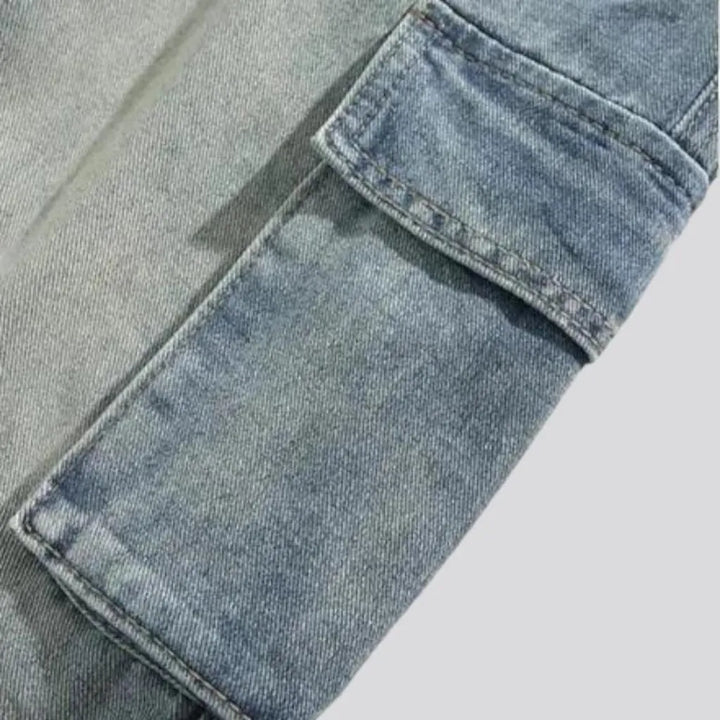 Fashionable stonewashed baggy men's denim joggers