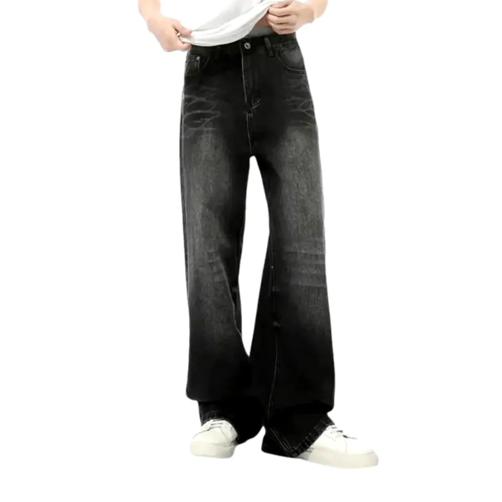 Whiskered Baggy Men's Jeans - Grey