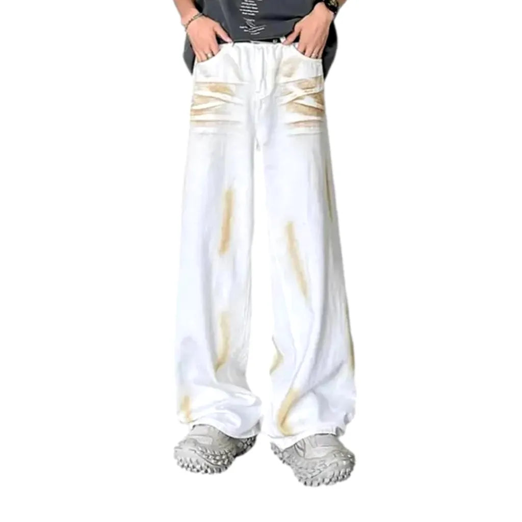 Painted Baggy Style Men's Jeans - White