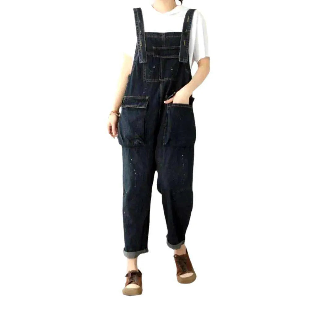 90s Baggy Denim Dungaree for Ladies - Dark Blue