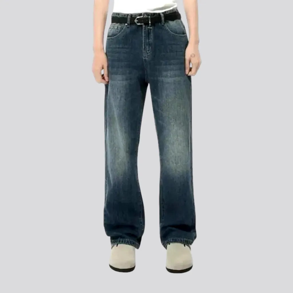 90s Dark Creased Straight Fit Jeans for Men | Jeans4you.shop