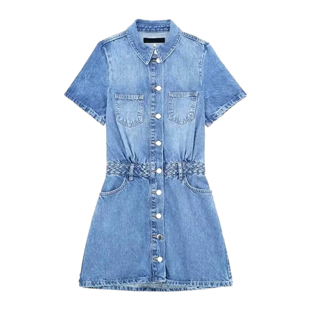 90s Style Denim Dress - Light Blue