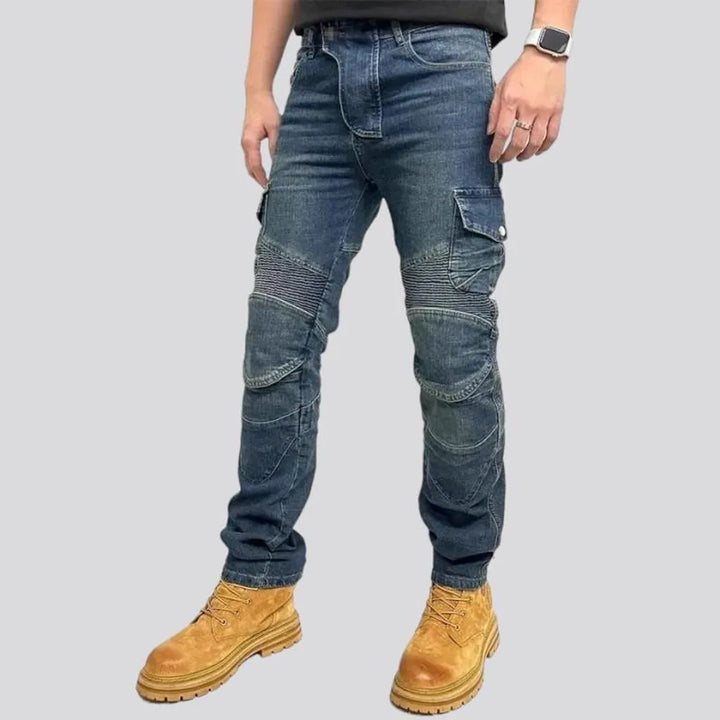 High-waist men's motorcycle jeans