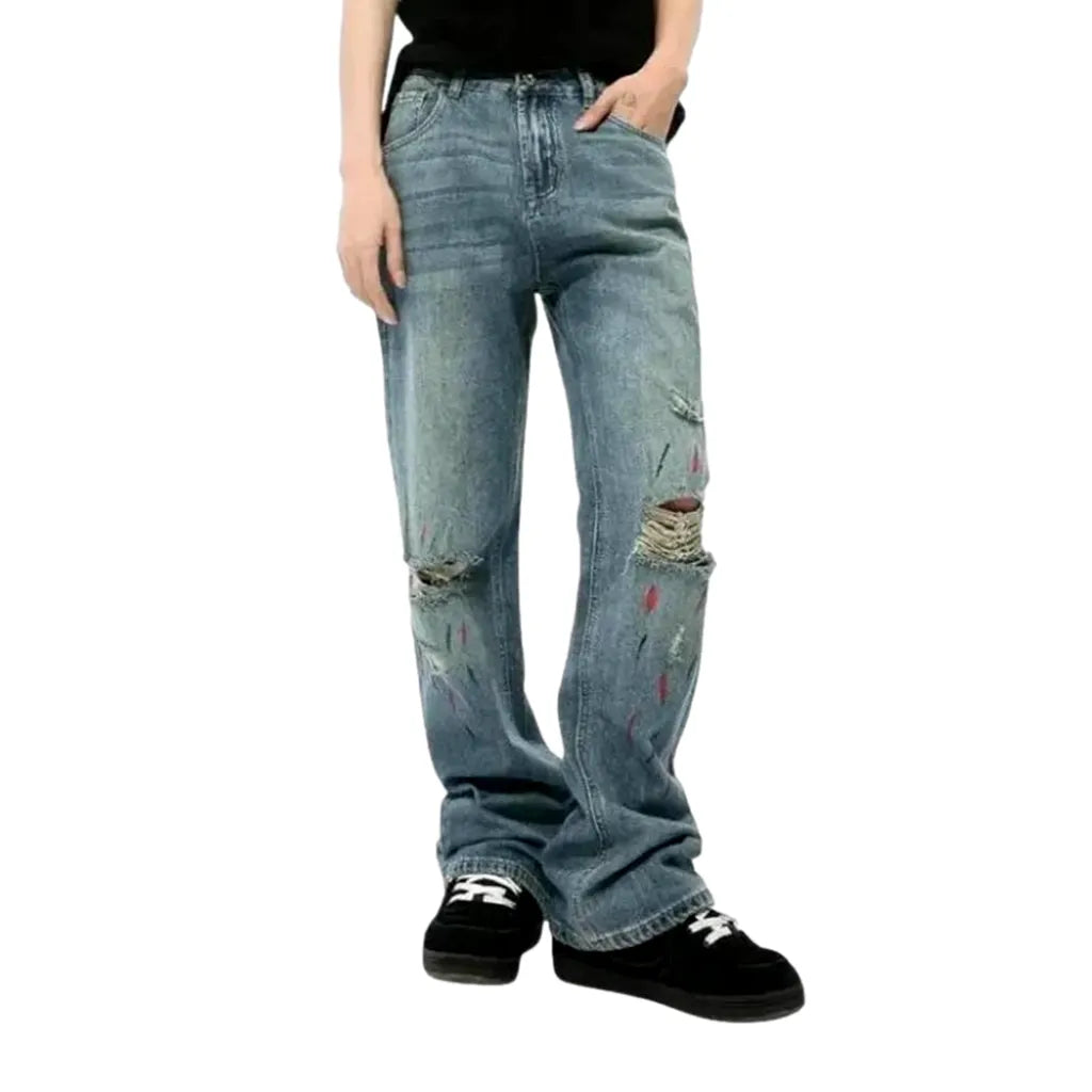 Distressed Boot-flare Men's Jeans - Blue