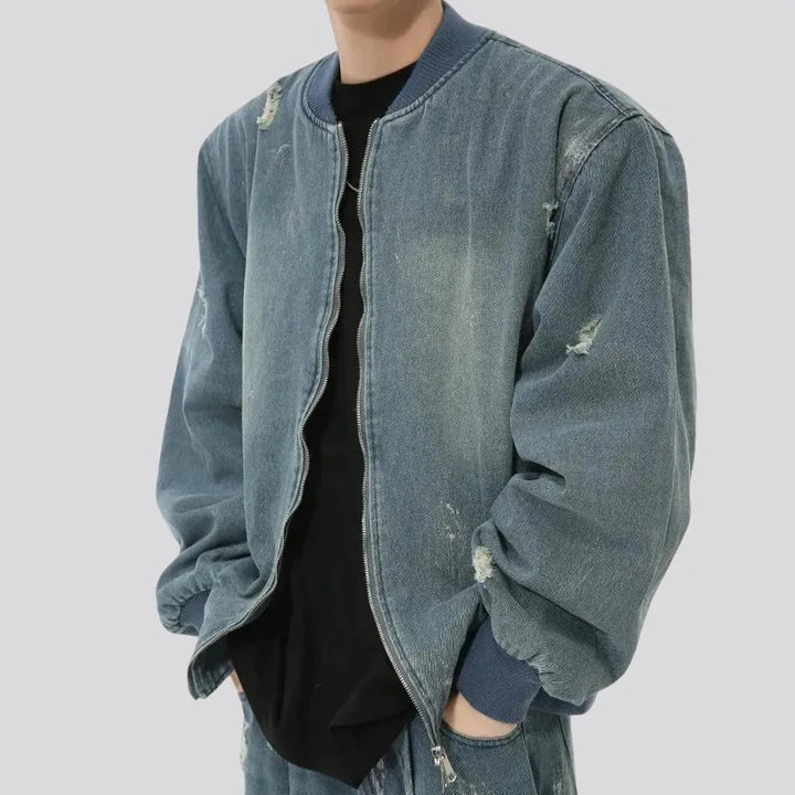 Vintage washed look men's jeans bomber jacket