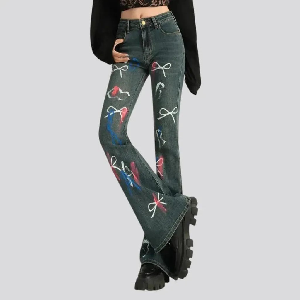 Art patterned high waist women's jeans