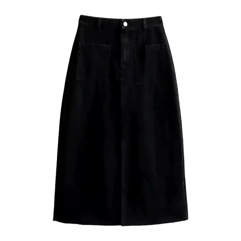 Monochrome Raw Hem Denim Skirt - Black