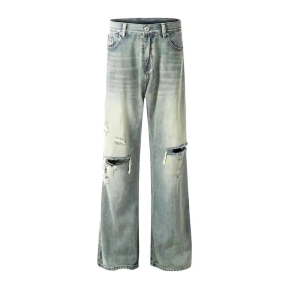 Mid Rise Baggy Distressed Men's Jeans - Light Blue