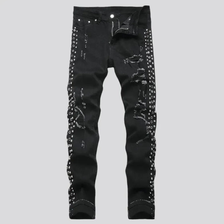 Embellished mid rise skinny fashion men's jeans