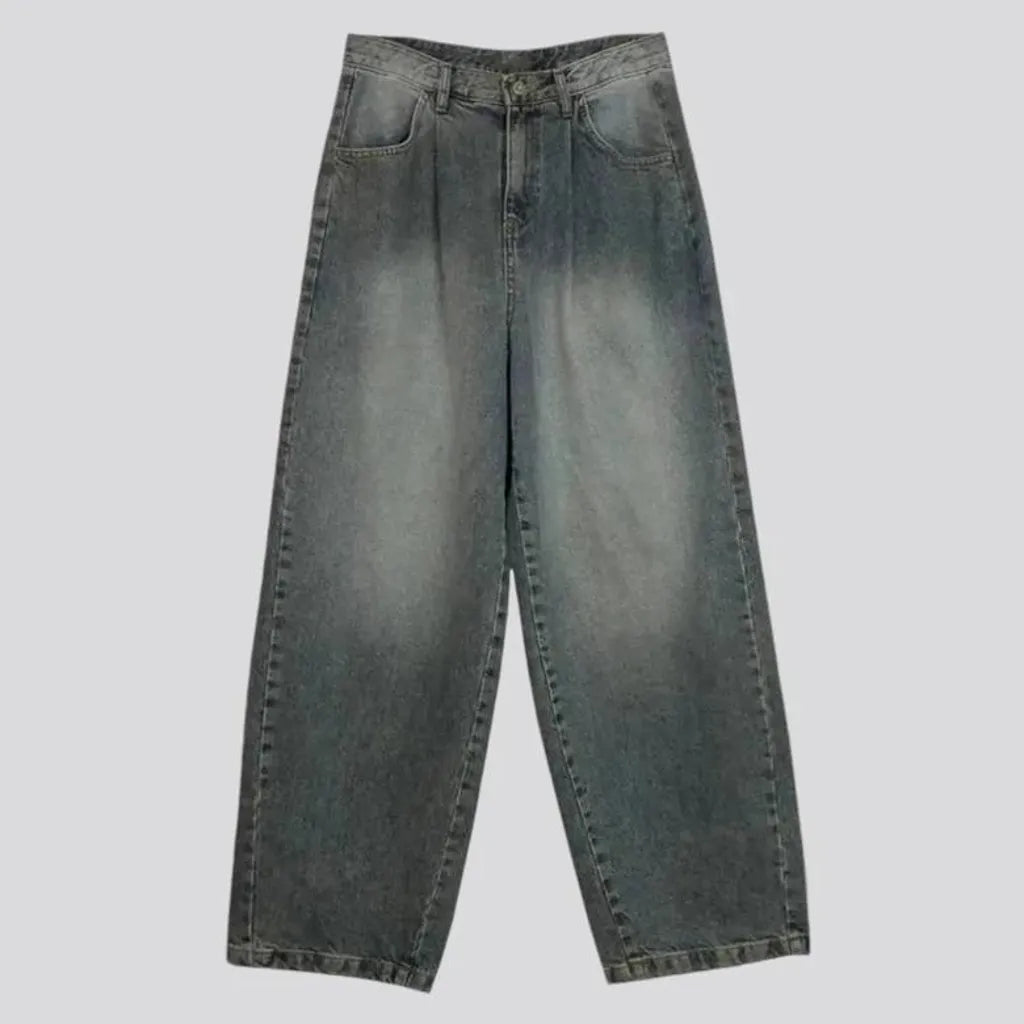 Pleated waistline baggy jeans for men