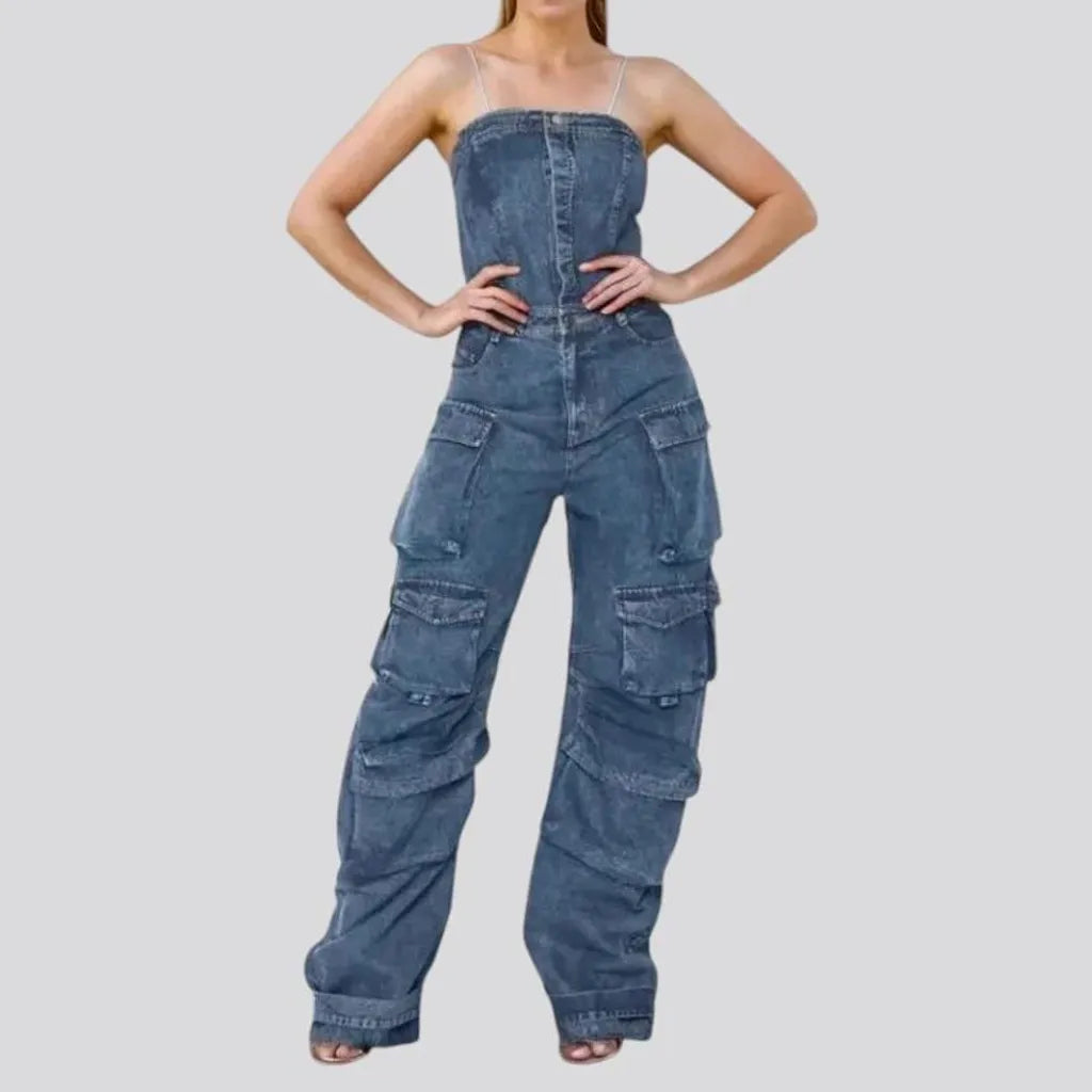 Trendy fashionable roomy women's denim jumpsuit