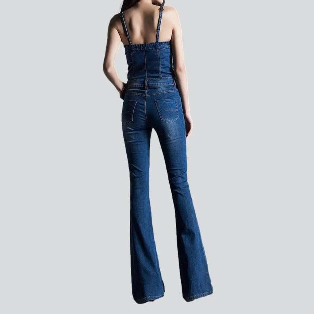 Women's medium wash jeans jumpsuit